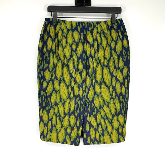 Gizia Skirt Blue Yellow Patterned Pencil Straight Lined - Picture 5 of 11